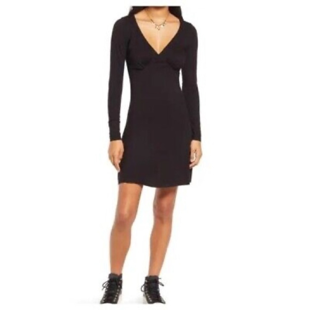 NWT! BP Solid Black V-Neck Long Sleeve Mini  Dress - Size Small💛